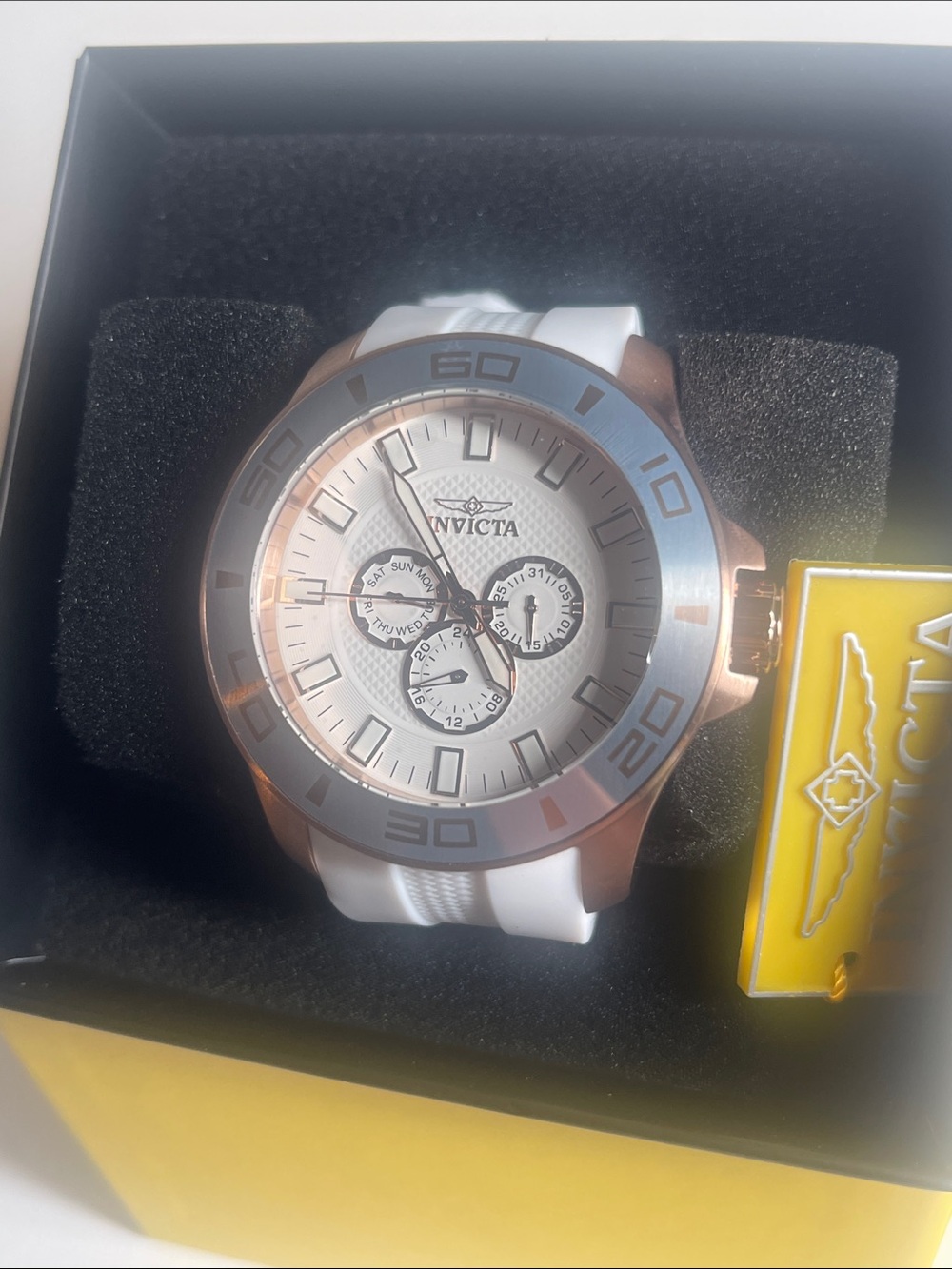 Invicta Rose Gold and Silver Chronograph Watch with White Silicone Strap 30111 - Picture 6 of 8